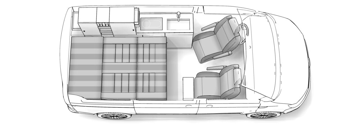 Grundriss Streifenwagen aufgeklapptes Bett